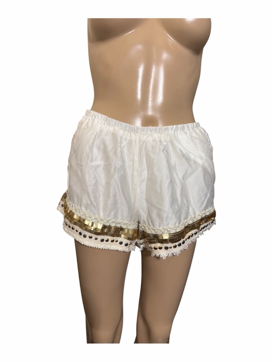 12th Tribe Pants - 12th Tribe White Embellished Boho Shorts Gold Sequin Crochet